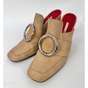 DORATEYMUR Munise Designer Beige Suede Mules Pumps Block Heel EU 41 / US 11